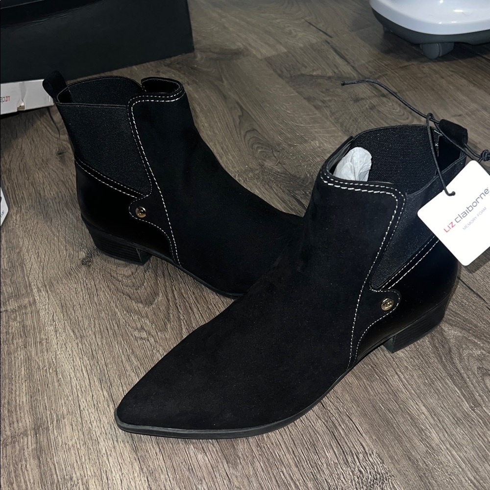 Brand New Liz Claiborne Memory Foam Black Ankle Boots